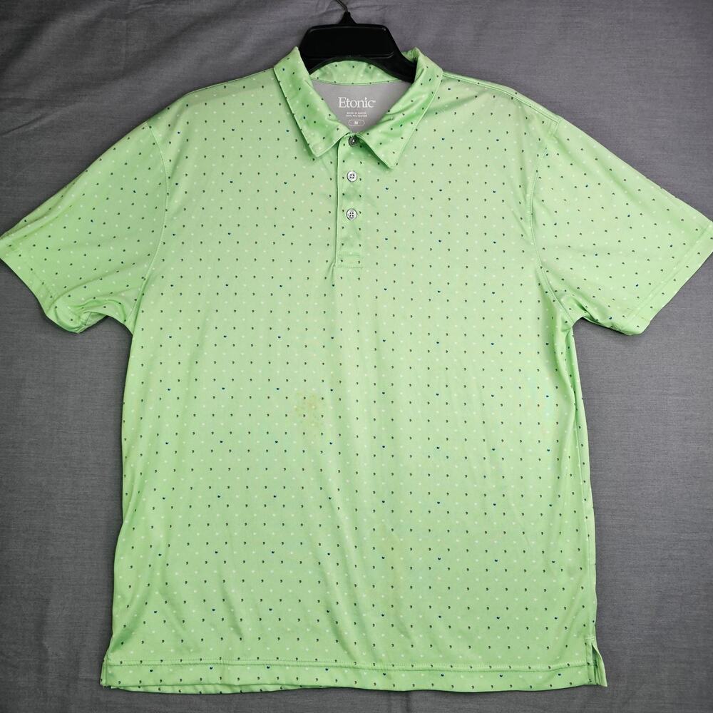 Etonic Polo Shirt Mens Medium Green Dot Performance Golf Shirt